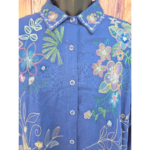 Johnny Was Workshop Floral Embroidered Button-Up Shirt Large - Picture 3 of 8